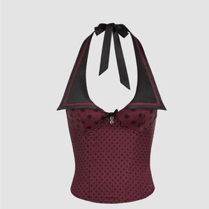 Cider Black and Burgundy Polka Dot Halter Top- Check description!
